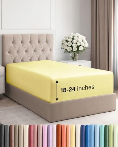 CGK Linens Extra Deep Twin XL Fitted Sheet - Dorm Room Essentials - Yellow