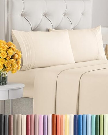 King Size 4 Piece Sheet Set - Ultra Soft &amp; Cooling Bed Sheets - Cream Pink