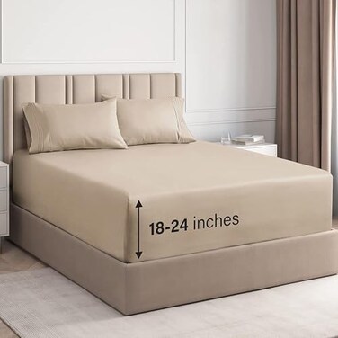 Extra Deep Twin Sheet Set - 4 Piece Breathable and Cooling Sheets - Cream