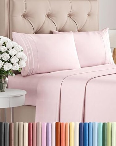 Queen Size 4 Piece Sheet Set - Breathable &amp; Cooling Sheets - Lavender Pink