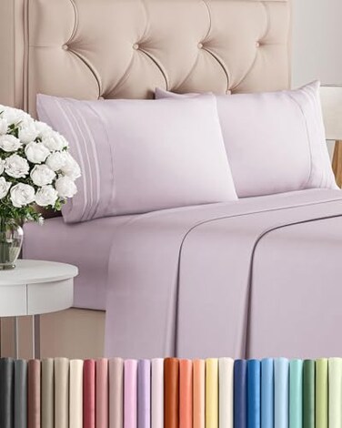 King Size 4 Piece Sheet Set - Breathable &amp; Cooling Sheets - Light Lavender