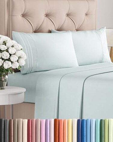 King Size 4 Piece Sheet Set - Comfy Breathable &amp; Cooling Sheets - Ice Blue
