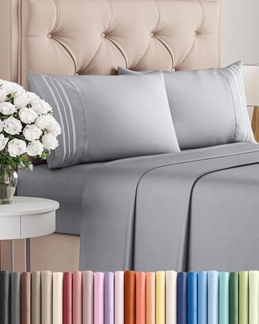 King Size 4 Piece Sheet Set - Breathable &amp; Cooling Sheets - Steel Blue