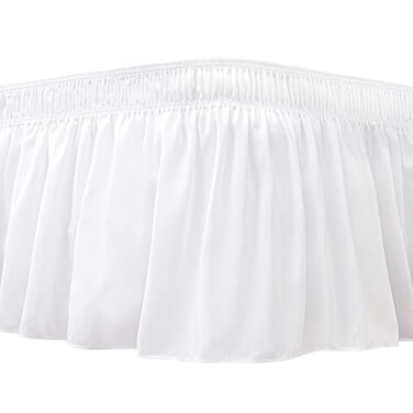 Wrap Around Bed Skirt King Size 9 Inch Drop-Elastic Dust Ruffle White
