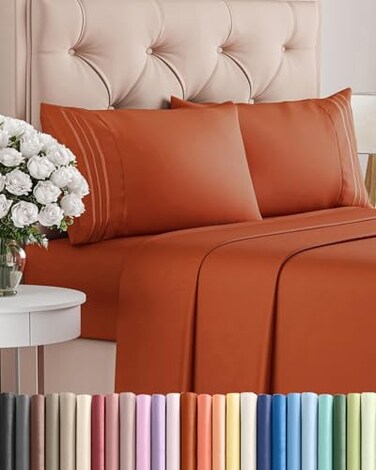 Full Size 4 Piece Sheet Set - Breathable &amp; Cooling Sheets - Terracotta