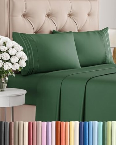 King Size 4 Piece Sheet Set - Breathable &amp; Cooling Sheets - Emerald Green