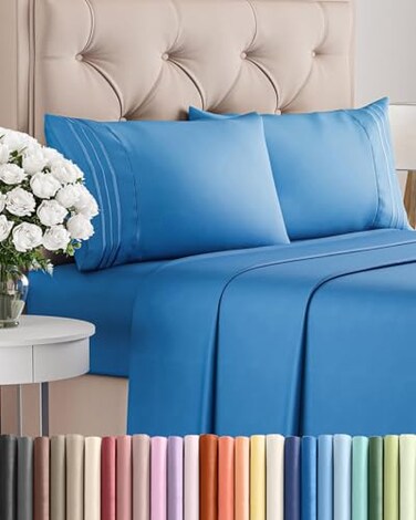 Queen Size 4 Piece Sheet Set - Breathable &amp; Cooling Sheets - Royal Blue