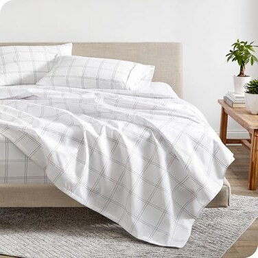 Bare Home Printed Sheet Set (King, Modern Plaid - White/Grey)