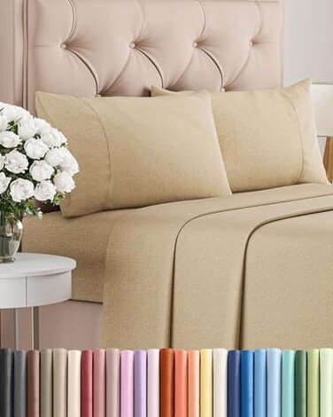 King Size 4 Piece Sheet Set - Breathable &amp; Cooling Sheets - Heathered Tan