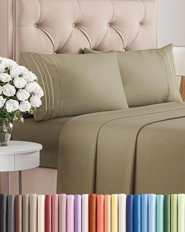 Cal King Size 4 Piece Sheet Set - Comfy Breathable &amp; Cooling Sheets - Khaki