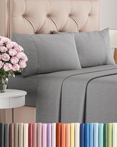 Full Size 4 Piece Sheet Set - Breathable &amp; Cooling Sheets - Heathered Grey