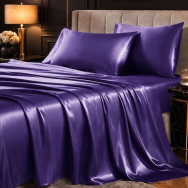 CozyLux Satin Sheets Full, 4-Piece 14-Inch Deep Pocket Sheet Set