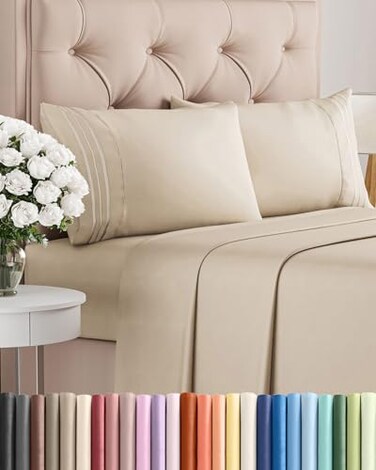 Full Size 4 Piece Sheet Set - Comfy Breathable &amp; Cooling Sheets - Wheat