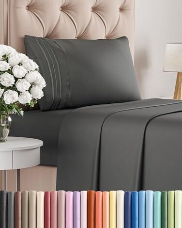 Twin Size 3 Piece Sheet Set - Comfy Breathable &amp; Cooling Sheets - Charcoal