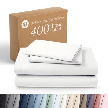 Bare Home 100% Organic Cotton Sateen Sheet Set (King, White)