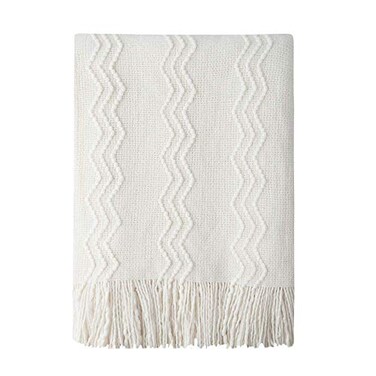 BOURINA Off White Throw Blanket 60x80Inch Boho Knit Soft Throw Sofa Blanket