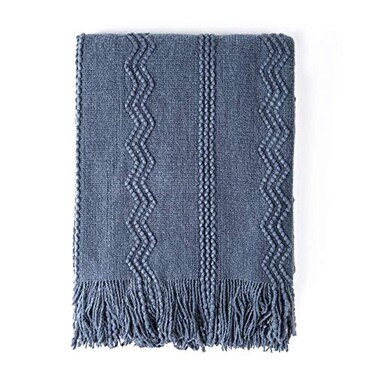 BOURINA Navy Throw Blanket 60x80 Inch Boho Knitted Soft Throw Sofa Blanket