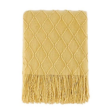 BOURINA Mustard Throw Blanket 60x80 Inch Boho Knit Soft Throw Sofa Blanket