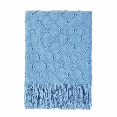 BOURINA Blue Throw Blanket 60x80 Inch Boho Knitted Soft Throw Sofa Blanket