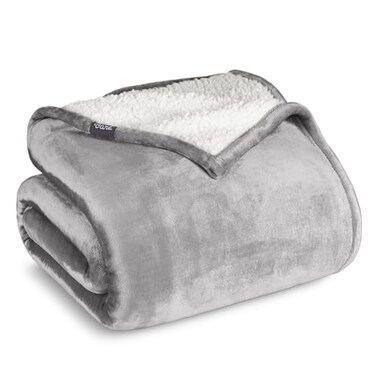 Bare Home Sherpa Fleece Blanket (Full/Queen, Light Grey)