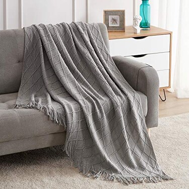 BOURINA Light Grey Throw Blanket 60x80 Inch Knitted Soft Throw Sofa Blanket