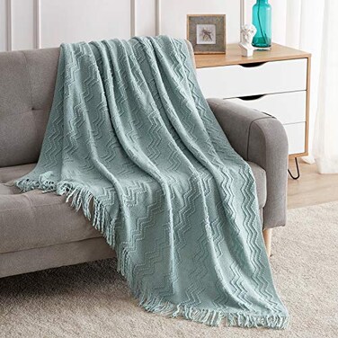 BOURINA Aqua Throw Blanket 60x80 Inch Boho Knitted Soft Throw Sofa Blanket
