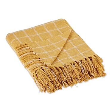 DII Transitional Checked Plaid Woven Throw, 50x60, Honey Gold