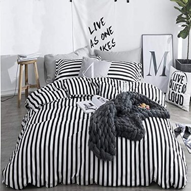 CLOTHKNOW Striped Queen Comforter Set 3Pcs Black and White Bedding Sets