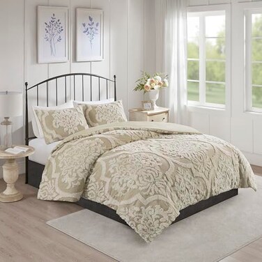 Madison Park Tufted Chenille Cotton Damask Comforter Set, 3PC King/Cal King