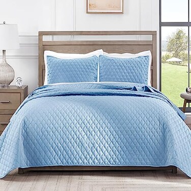 Exclusivo Mezcla Reversible Twin Quilt Bedding Set, Sky Blue