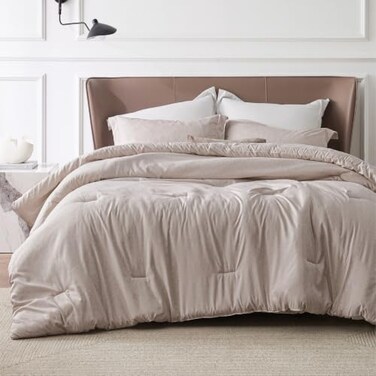 Bedsure Oat Queen Comforter Set, Soft Cationic Dyed Fall Bedding Set 3 Pcs