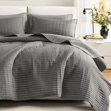 Comfort Spaces Kienna Queen Quilt Bedding Set 3 Piece, 90"x90" Charcoal