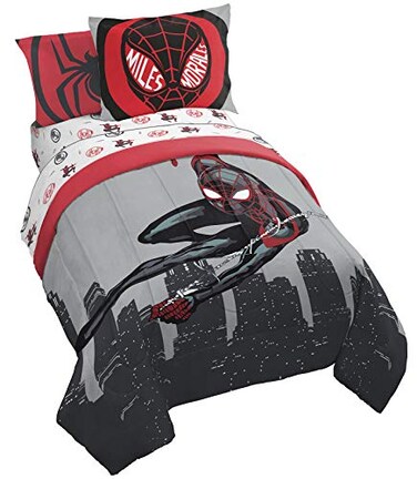 Marvel Miles Morales Twin Comforter Set 5 Piece Kids Bedding, Gray