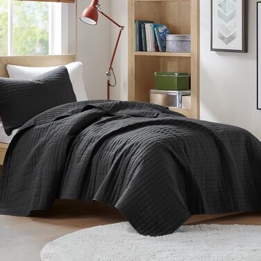 Comfort Spaces Kienna Twin Quilt Bedding Set 2 Piece, 66"x 90" Black
