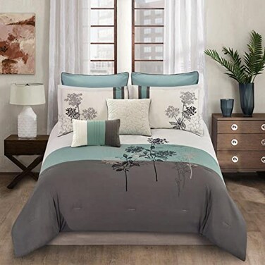 Riverbrook Home Emilie Comforter Set, King, Blue/Gray/Ivory, 8 Piece Set