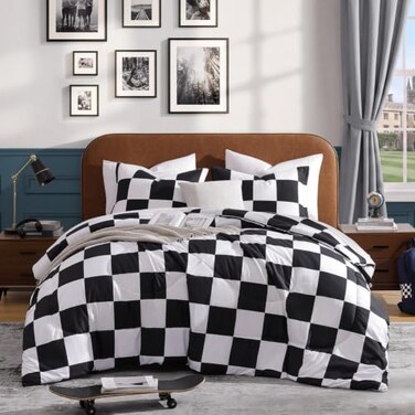 Andency Checkered Comforter Queen, Black and White Gingham Plaid Bedding