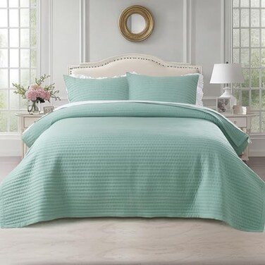 KASENTEX Queen Quilt Set 90x90, Soft Washed 3-Layer Lightweight