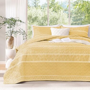 Andency Yellow Twin Quilt Set, 2 Pieces Boho Lightweight Striped Bedspread