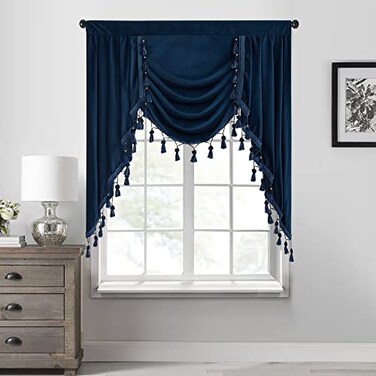 StangH Navy Blue Velvet Waterfall Valances W39 inches, 1 Panel
