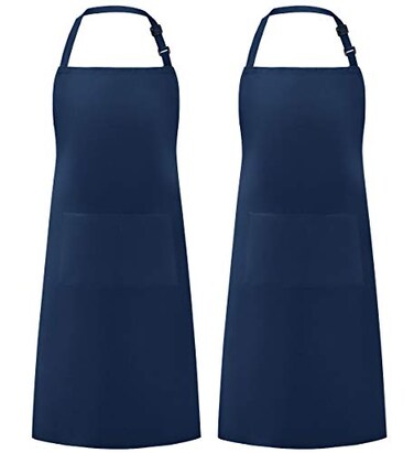 Syntus 2 Pack Thicker Version Adjustable Bib Apron Waterdrop Resistant with 2 Pockets Unisex Cooking Kitchen Aprons for Women Men Chef, Nautical Blue