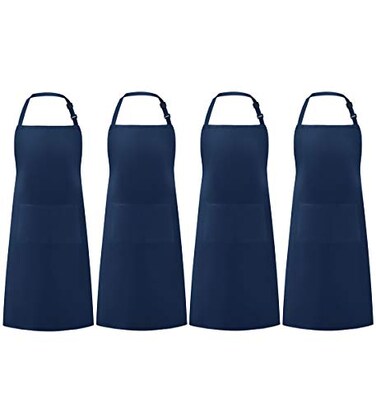 Syntus 4 Pack Adjustable Bib Apron with 2 Pockets Unisex, Polyester, Blue