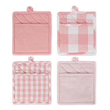 DII Gingham Check Kitchen Collection, Pink, Potholder Set