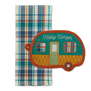 DII Gift Set Collection Kitchen Set, Potholder &amp; Dishtowel Set, Happy Camper, 2 Piece