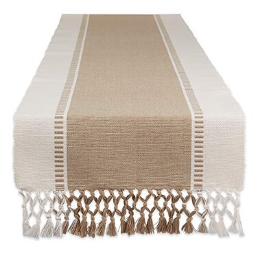 DII Dobby Stripe Table Runner, 13x108, Stone &amp; Cream Background