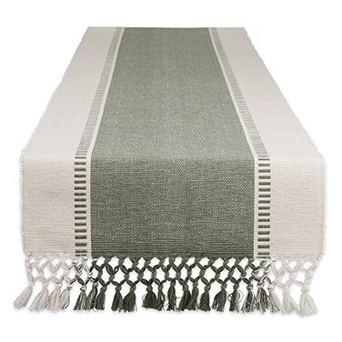 DII Dobby Stripe Table Runner, 13x108 Artichoke &amp; Cream Background