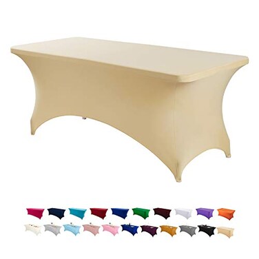 Peomeise 6FT Spandex Table Cover Rectangular Stretch Spandex Tablecloth (Champagne,6FT)