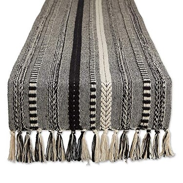 DII Braided Stripe Table Runner, 15x72 with 2.5" Fringe, Black
