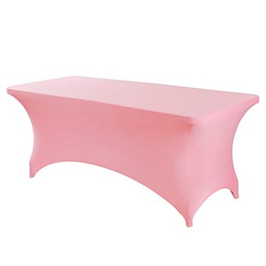 Peomeise 2PCS 6FT Spandex Table Cover Rectangular Stretch Spandex Tablecloth (Pink,6FT)