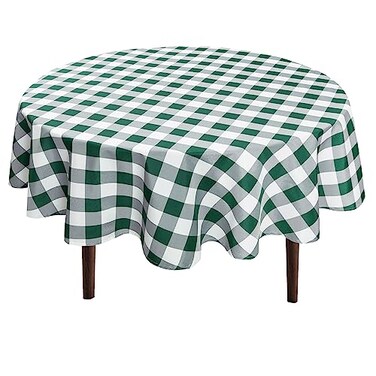 Hiasan Checkered Round Tablecloth 70 Inch, Forest Green and White