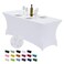 CWK 6FT Stretch Spandex Fitted Tablecloth,Rectangular Table Cover,White
